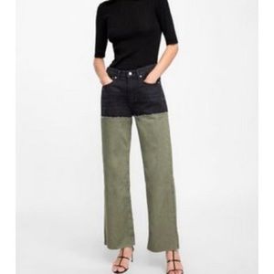 Zara Distressed 2 Tone Jeans - Olive/Black